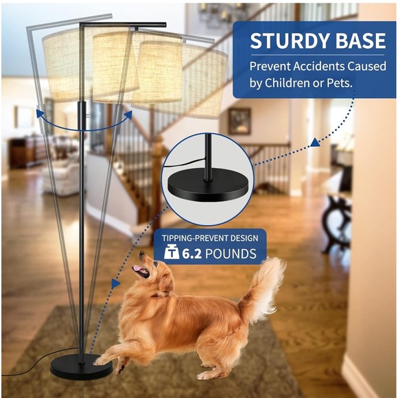 Modern Floor Lamp with Adjustable Brightness & Rotating Shade, Black Finish - Picture 2 of 5